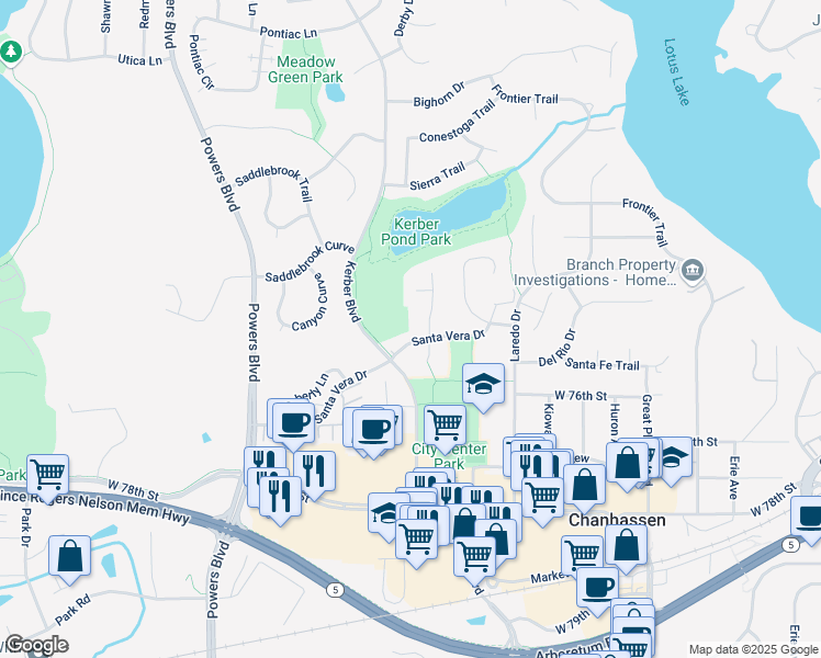 map of restaurants, bars, coffee shops, grocery stores, and more near 7480 Chippewa Trail in Chanhassen
