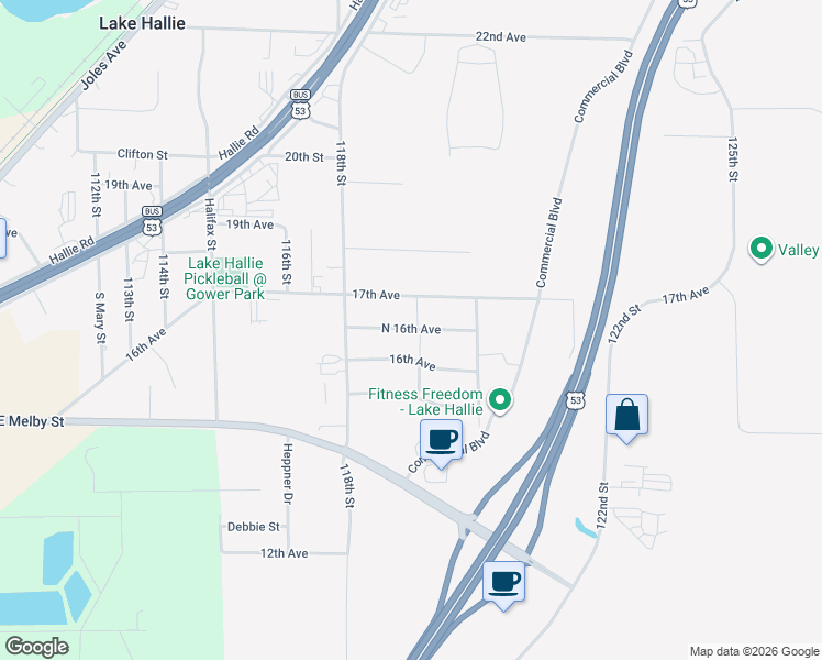 map of restaurants, bars, coffee shops, grocery stores, and more near 11907 17th Avenue in Chippewa Falls