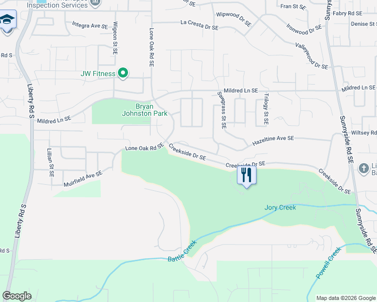 map of restaurants, bars, coffee shops, grocery stores, and more near 495 Inverness Drive Southeast in Salem