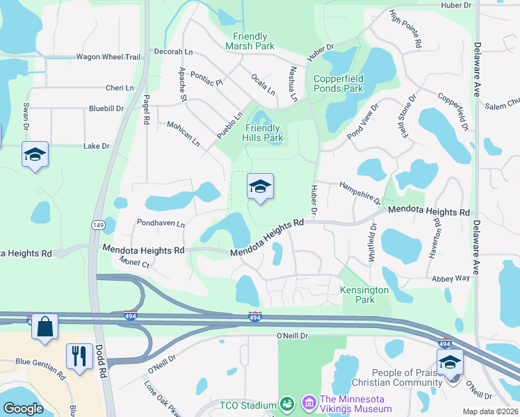 map of restaurants, bars, coffee shops, grocery stores, and more near 701 Mendota Heights Road in Mendota Heights