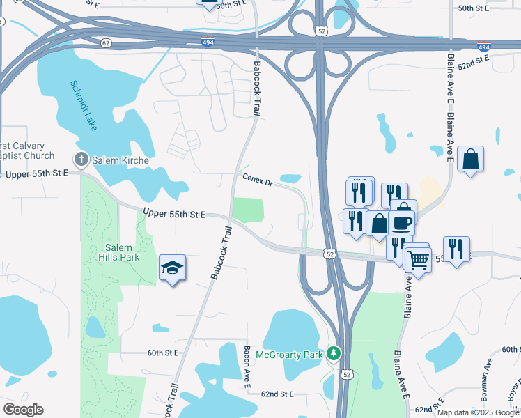 map of restaurants, bars, coffee shops, grocery stores, and more near 2021 Upper 55th Street East in Inver Grove Heights