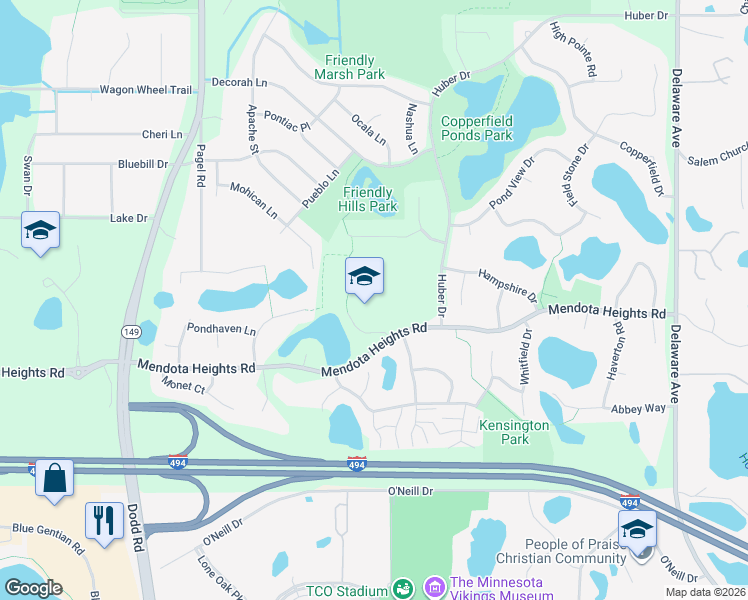 map of restaurants, bars, coffee shops, grocery stores, and more near 701 Mendota Heights Road in Mendota Heights
