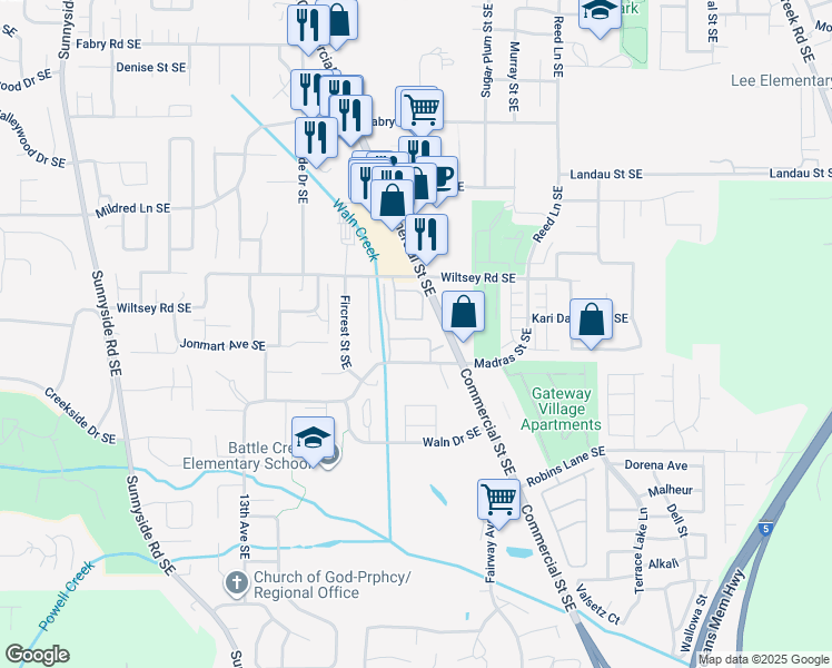 map of restaurants, bars, coffee shops, grocery stores, and more near 1743 Madras Street Southeast in Salem