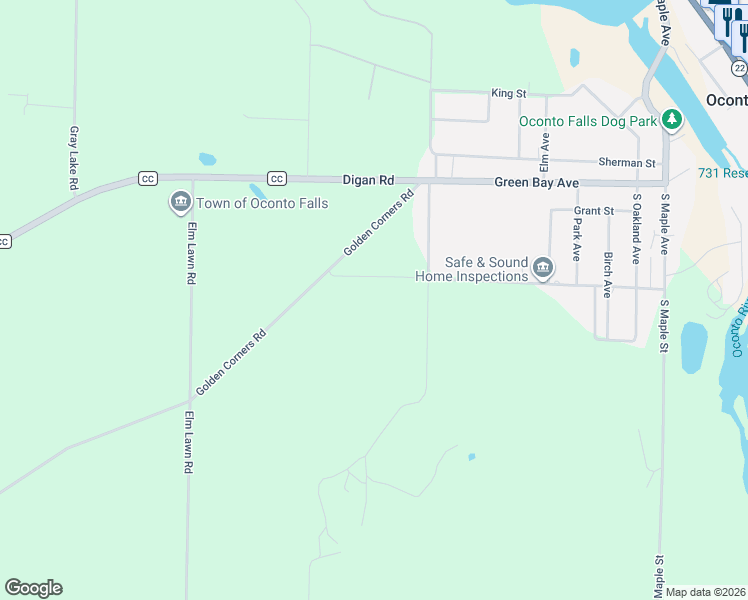 map of restaurants, bars, coffee shops, grocery stores, and more near 627 Sheridan Street in Oconto Falls