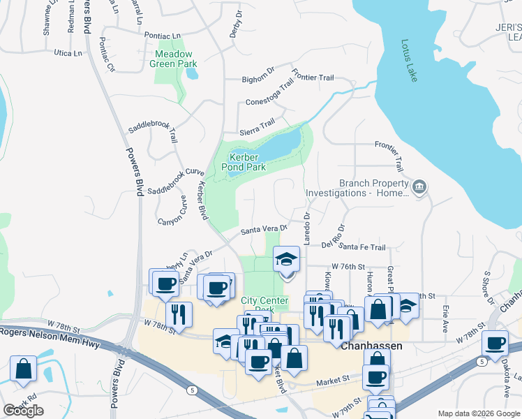 map of restaurants, bars, coffee shops, grocery stores, and more near 7492 Saratoga Drive in Chanhassen