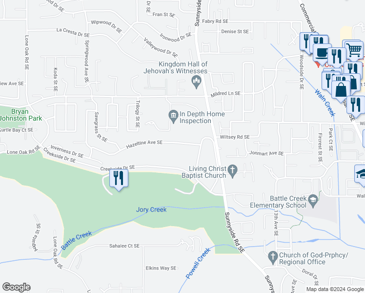 map of restaurants, bars, coffee shops, grocery stores, and more near 888 Hazeltine Avenue Southeast in Salem