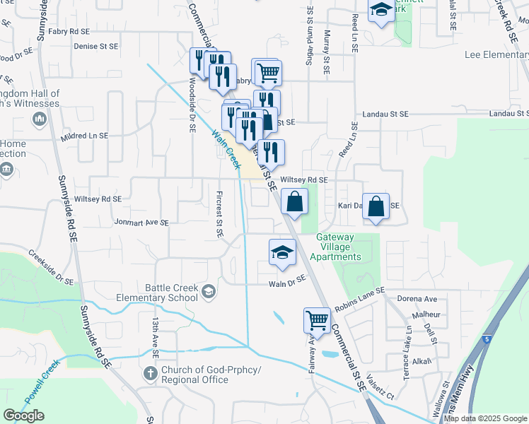map of restaurants, bars, coffee shops, grocery stores, and more near 1743 Madras Street Southeast in Salem