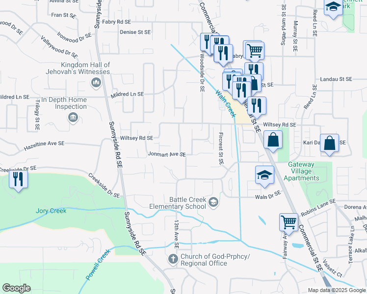 map of restaurants, bars, coffee shops, grocery stores, and more near 6062 Woodside Drive Southeast in Salem