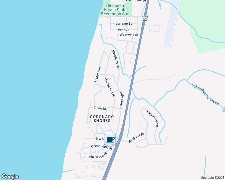 map of restaurants, bars, coffee shops, grocery stores, and more near 5680 Hacienda Avenue in Lincoln City
