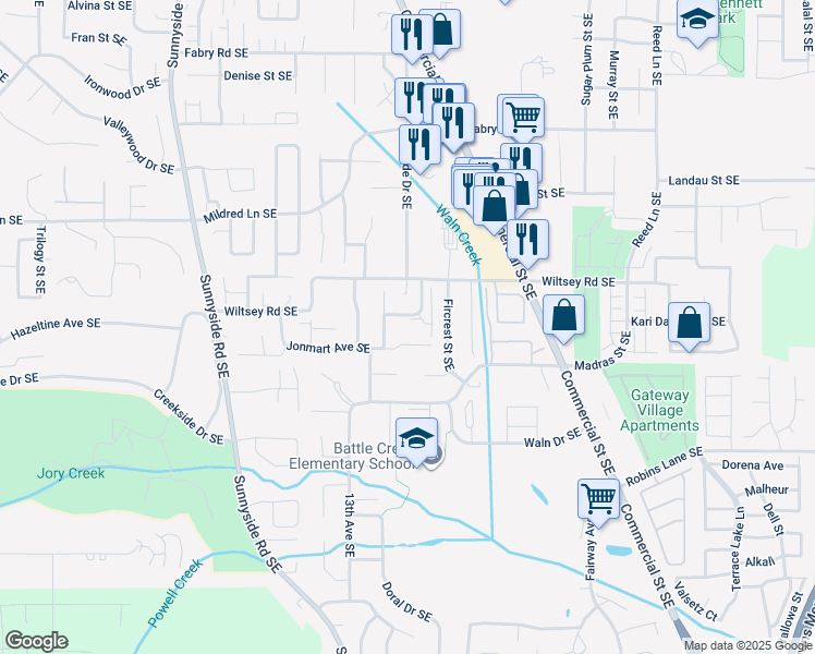 map of restaurants, bars, coffee shops, grocery stores, and more near 1460 Madelyn Avenue Southeast in Salem