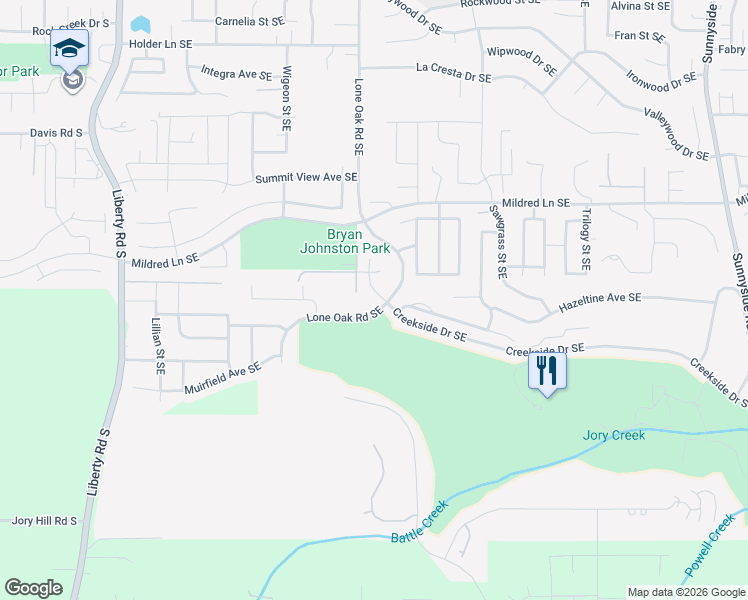 map of restaurants, bars, coffee shops, grocery stores, and more near 6025 Lone Oak Road Southeast in Salem