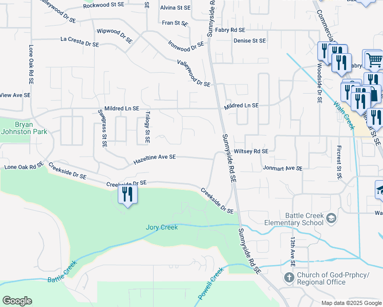 map of restaurants, bars, coffee shops, grocery stores, and more near 888 Hazeltine Avenue Southeast in Salem