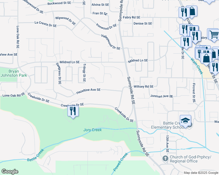 map of restaurants, bars, coffee shops, grocery stores, and more near 888 Hazeltine Avenue Southeast in Salem