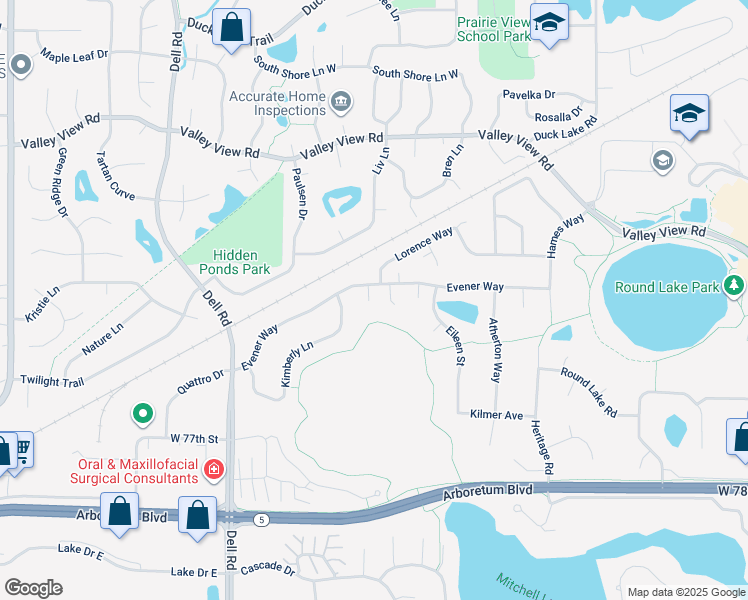 map of restaurants, bars, coffee shops, grocery stores, and more near 17939 Evener Way in Eden Prairie