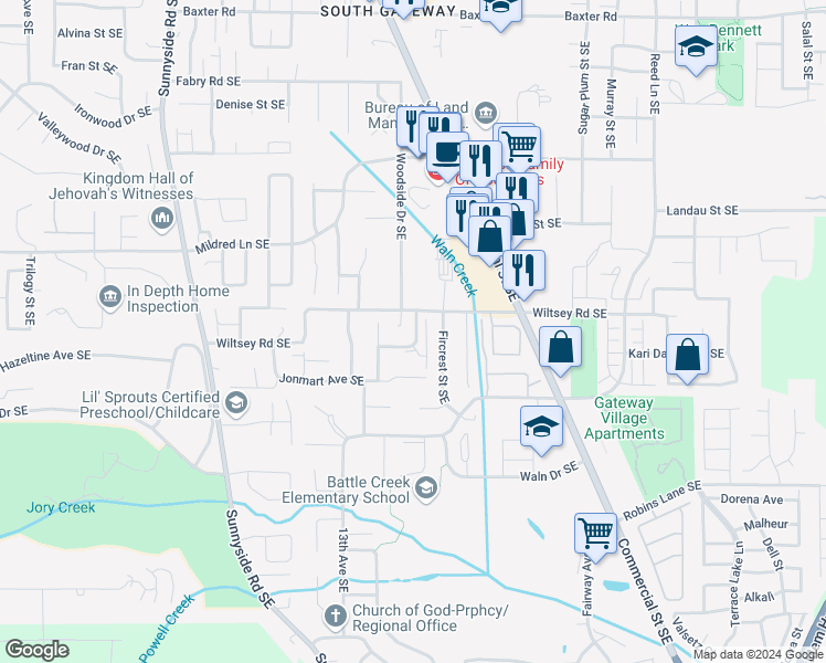 map of restaurants, bars, coffee shops, grocery stores, and more near 1547 Madelyn Avenue Southeast in Salem