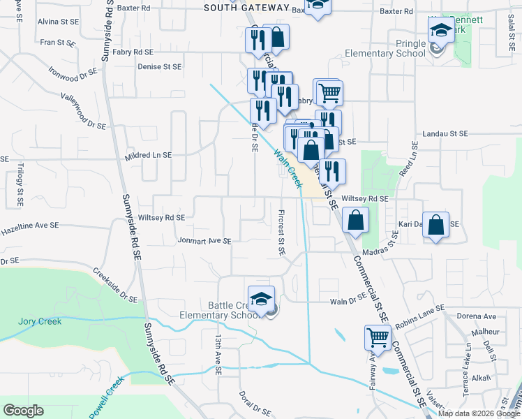 map of restaurants, bars, coffee shops, grocery stores, and more near 1549 Madelyn Avenue Southeast in Salem