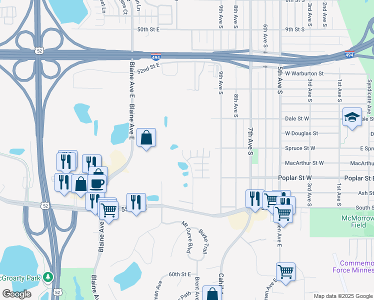 map of restaurants, bars, coffee shops, grocery stores, and more near 5466 Brent Avenue in Inver Grove Heights