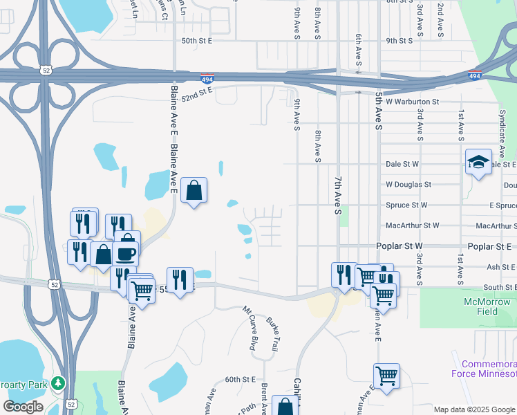 map of restaurants, bars, coffee shops, grocery stores, and more near 5466 Brent Avenue in Inver Grove Heights
