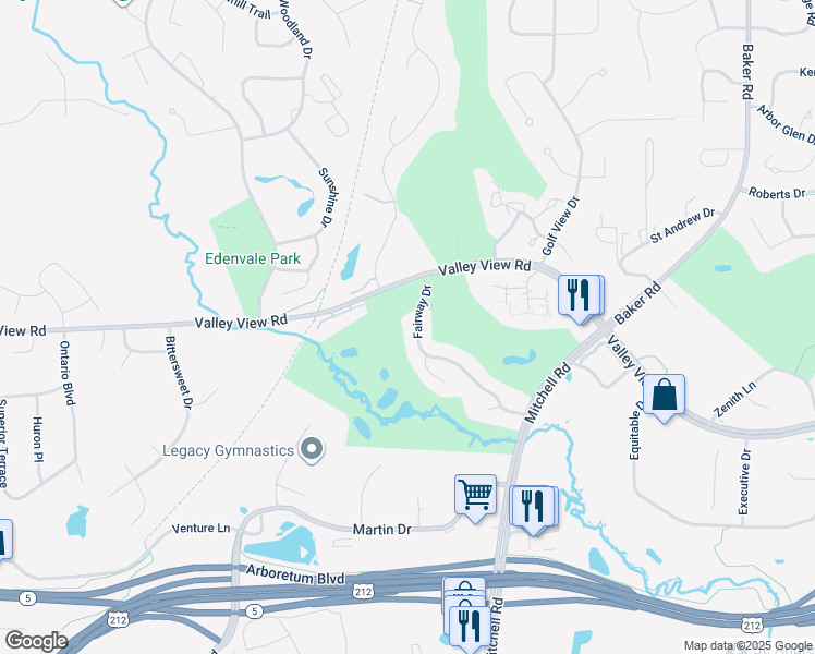 map of restaurants, bars, coffee shops, grocery stores, and more near 14471 Fairway Drive in Eden Prairie