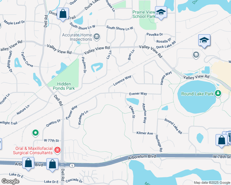 map of restaurants, bars, coffee shops, grocery stores, and more near 17931 Lorence Way in Eden Prairie