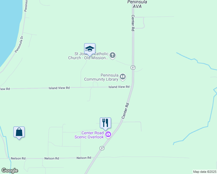 map of restaurants, bars, coffee shops, grocery stores, and more near 2735 Island View Road in Traverse City