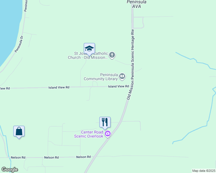 map of restaurants, bars, coffee shops, grocery stores, and more near 2735 Island View Road in Traverse City