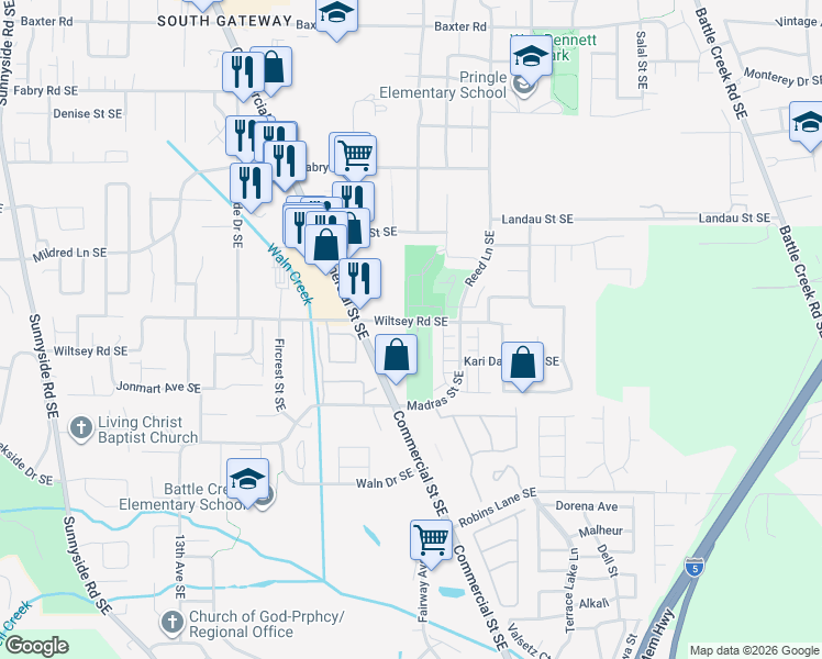 map of restaurants, bars, coffee shops, grocery stores, and more near 1882 Wiltsey Road Southeast in Salem