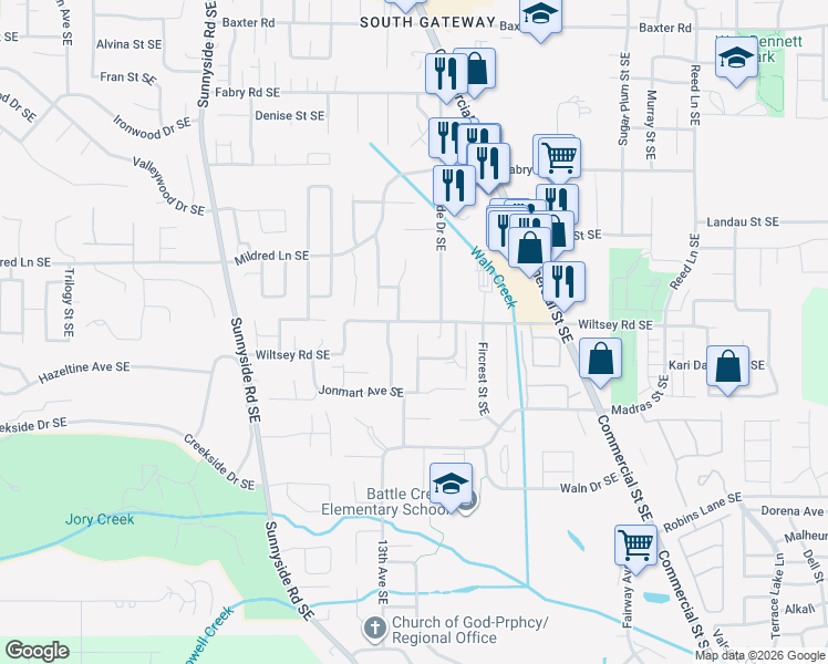 map of restaurants, bars, coffee shops, grocery stores, and more near 5959 Nelson Place Southeast in Salem