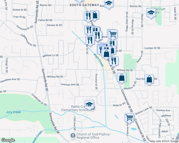 map of restaurants, bars, coffee shops, grocery stores, and more near 1559 Madelyn Avenue Southeast in Salem