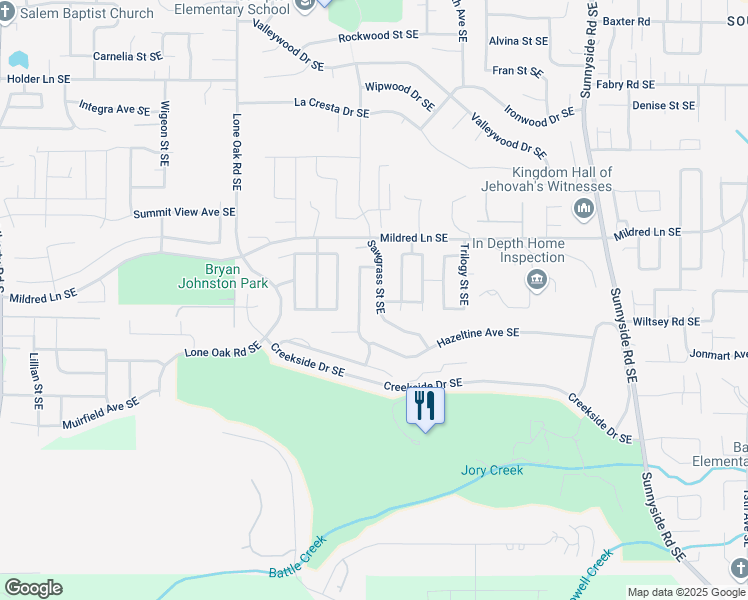 map of restaurants, bars, coffee shops, grocery stores, and more near 5949 Sawgrass Street Southeast in Salem