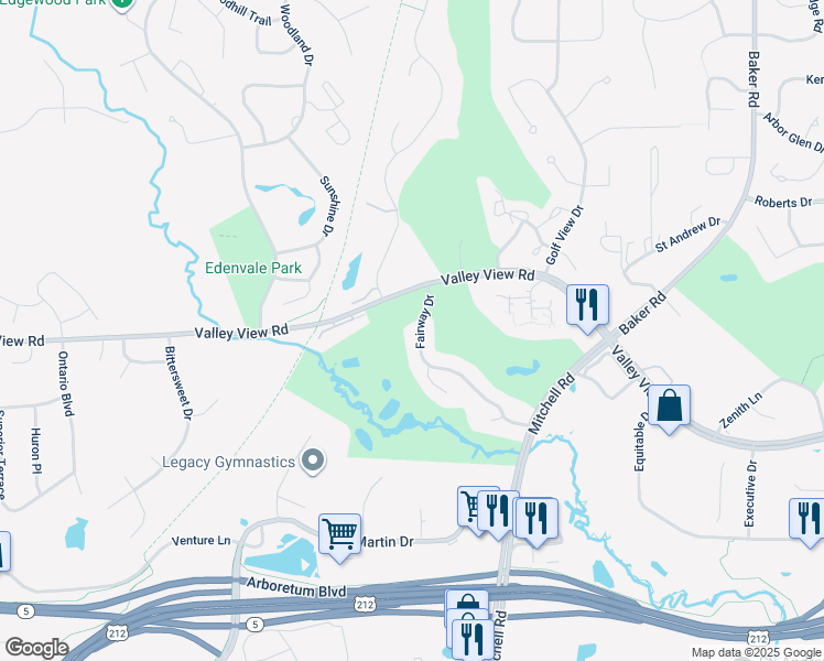 map of restaurants, bars, coffee shops, grocery stores, and more near 14471 Fairway Drive in Eden Prairie