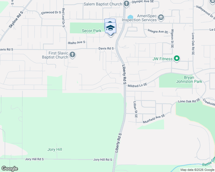 map of restaurants, bars, coffee shops, grocery stores, and more near 1322 Big Mountain Avenue South in Salem