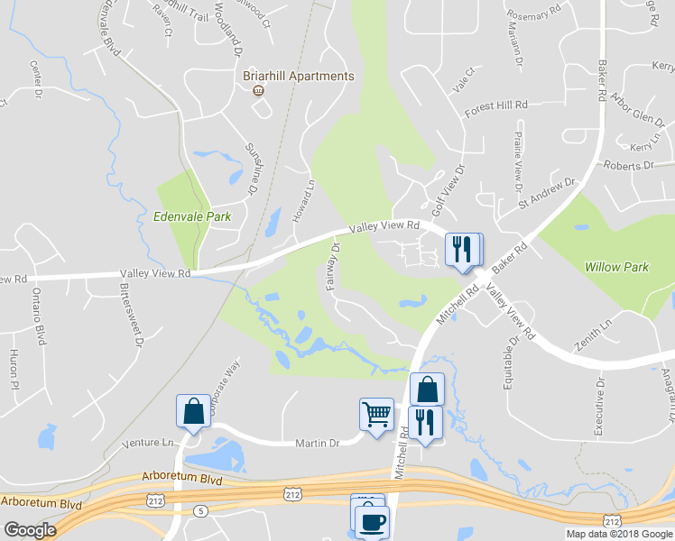 map of restaurants, bars, coffee shops, grocery stores, and more near 14432 Fairway Drive in Eden Prairie