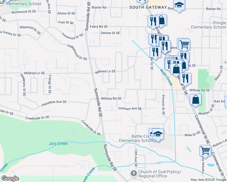 map of restaurants, bars, coffee shops, grocery stores, and more near 1132 Natalie Avenue Southeast in Salem