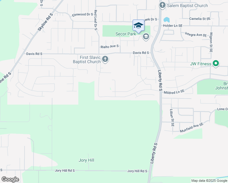 map of restaurants, bars, coffee shops, grocery stores, and more near 6012 Eagle Dance Street South in Salem