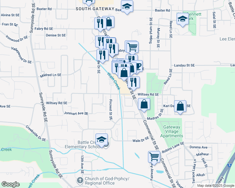 map of restaurants, bars, coffee shops, grocery stores, and more near 1665 Wiltsey Road Southeast in Salem