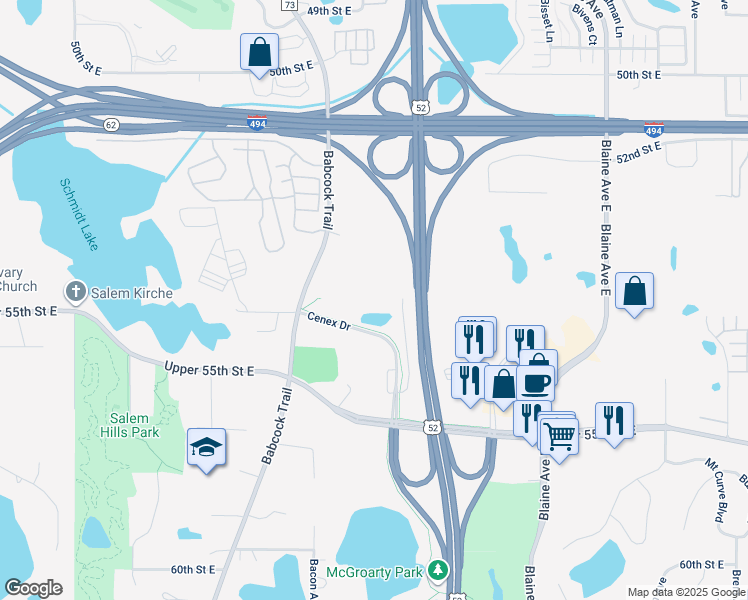 map of restaurants, bars, coffee shops, grocery stores, and more near 5500 Cenex Drive in Inver Grove Heights