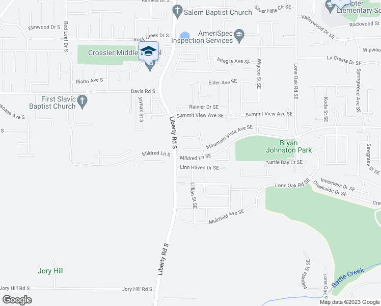 map of restaurants, bars, coffee shops, grocery stores, and more near 132 Mountain Vista Avenue Southeast in Salem