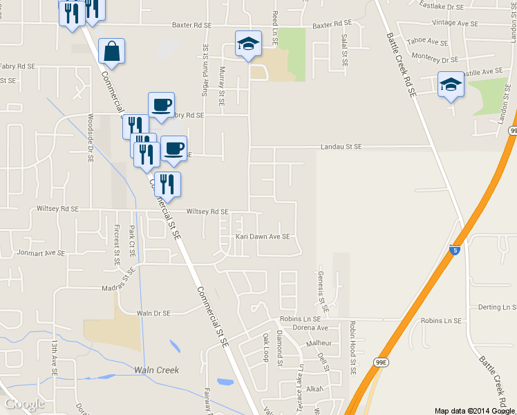 map of restaurants, bars, coffee shops, grocery stores, and more near 2041 Wiltsey Road Southeast in Salem
