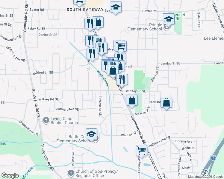 map of restaurants, bars, coffee shops, grocery stores, and more near 1665-1677 Wiltsey Road Southeast in Salem