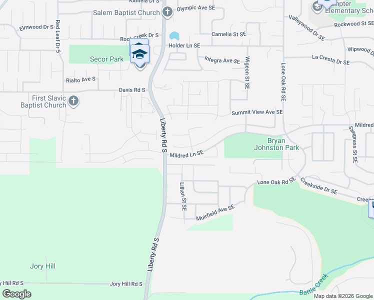 map of restaurants, bars, coffee shops, grocery stores, and more near 150 Mountain Vista Avenue Southeast in Salem