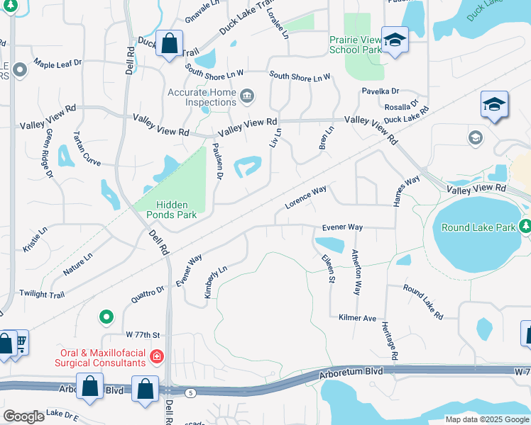 map of restaurants, bars, coffee shops, grocery stores, and more near 18000 Lorence Way in Eden Prairie