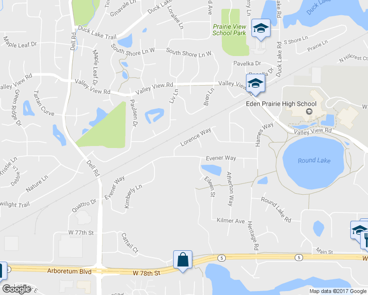 map of restaurants, bars, coffee shops, grocery stores, and more near 17931 Lorence Way in Eden Prairie