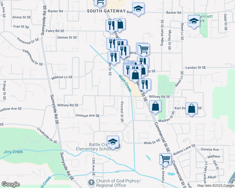 map of restaurants, bars, coffee shops, grocery stores, and more near 1549 Wiltsey Road Southeast in Salem
