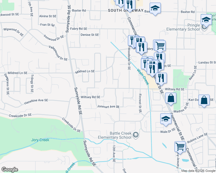 map of restaurants, bars, coffee shops, grocery stores, and more near 5898 Flairstone Court Southeast in Salem