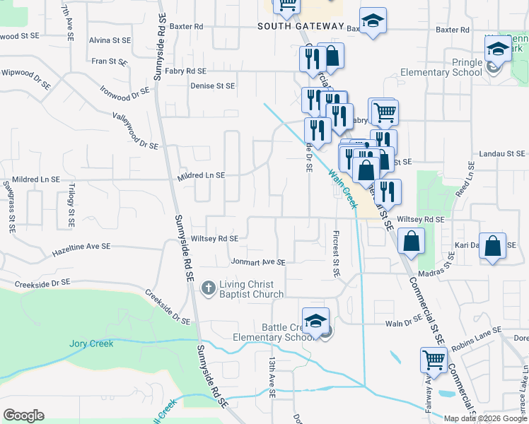 map of restaurants, bars, coffee shops, grocery stores, and more near 5943 Rhinestone Court Southeast in Salem