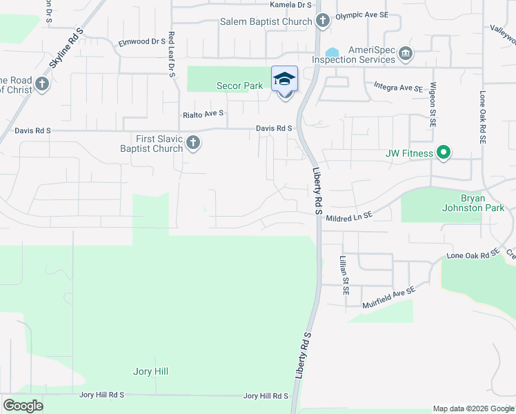 map of restaurants, bars, coffee shops, grocery stores, and more near 1322 Big Mountain Avenue South in Salem