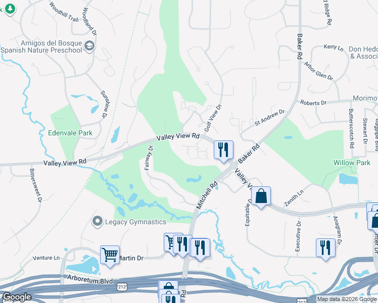 map of restaurants, bars, coffee shops, grocery stores, and more near 14255 Valley View Road in Eden Prairie