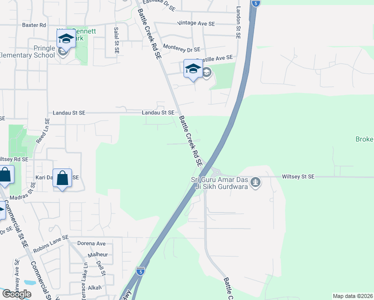 map of restaurants, bars, coffee shops, grocery stores, and more near 5886 Battle Creek Road Southeast in Salem