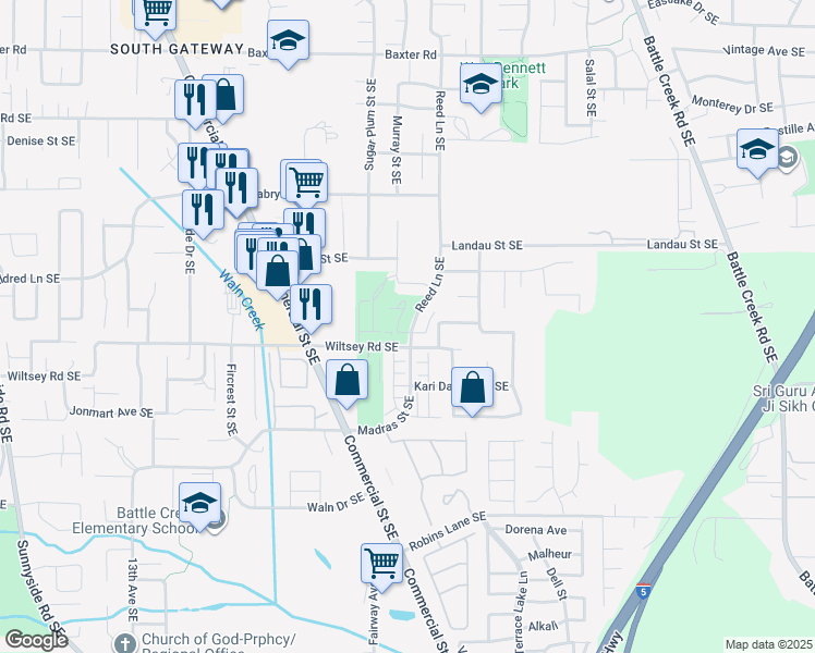 map of restaurants, bars, coffee shops, grocery stores, and more near 5860 Reed Lane Southeast in Salem